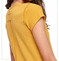 La Miel - Textured Soft Terry Fabric Raw Edge Short Sleeve Top