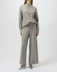 Joseph Ribkoff - Embellished Zipped Mock Neck Pullover Sweater