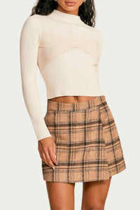 CORSET RIBBED-KNIT MOCK NECK TOP