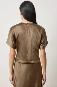 Lilla P Satin Dolman Short Sleeve Tee in parsley - women's t-shirt - detail view