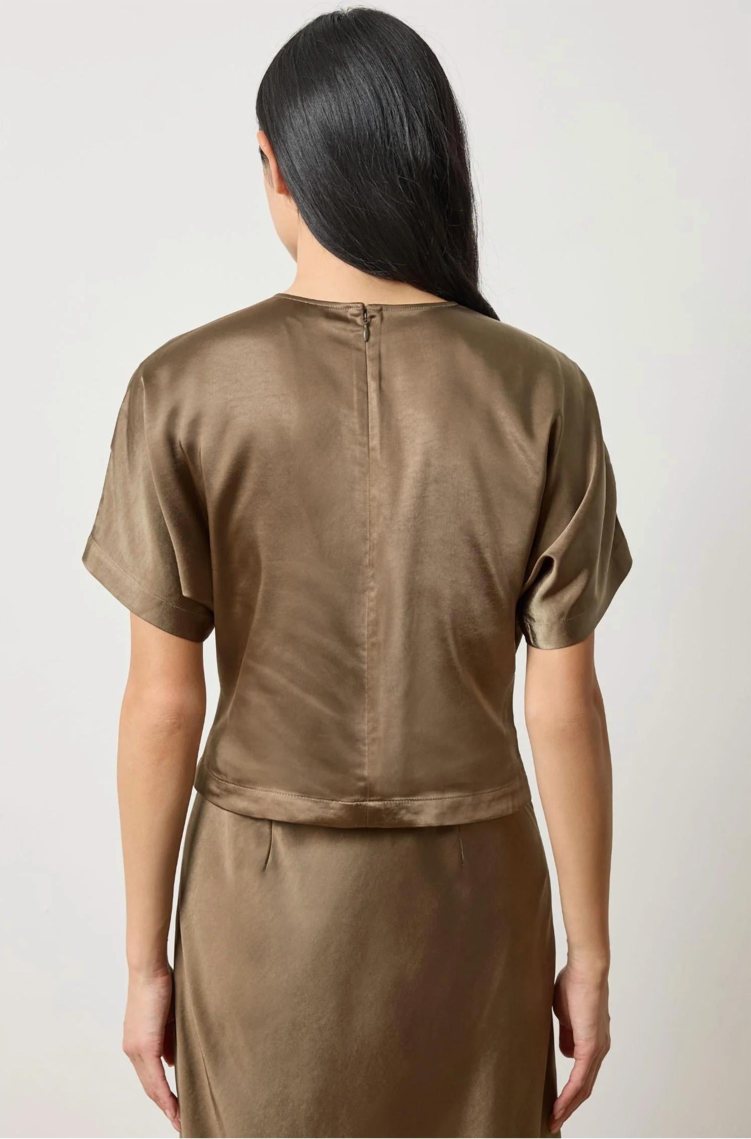 Lilla P Satin Dolman Short Sleeve Tee in parsley - women's t-shirt - detail view