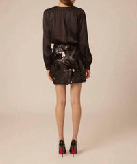 GILNER FARRAR Elara Mini Dress in black swirl beading - women's dress - detail view