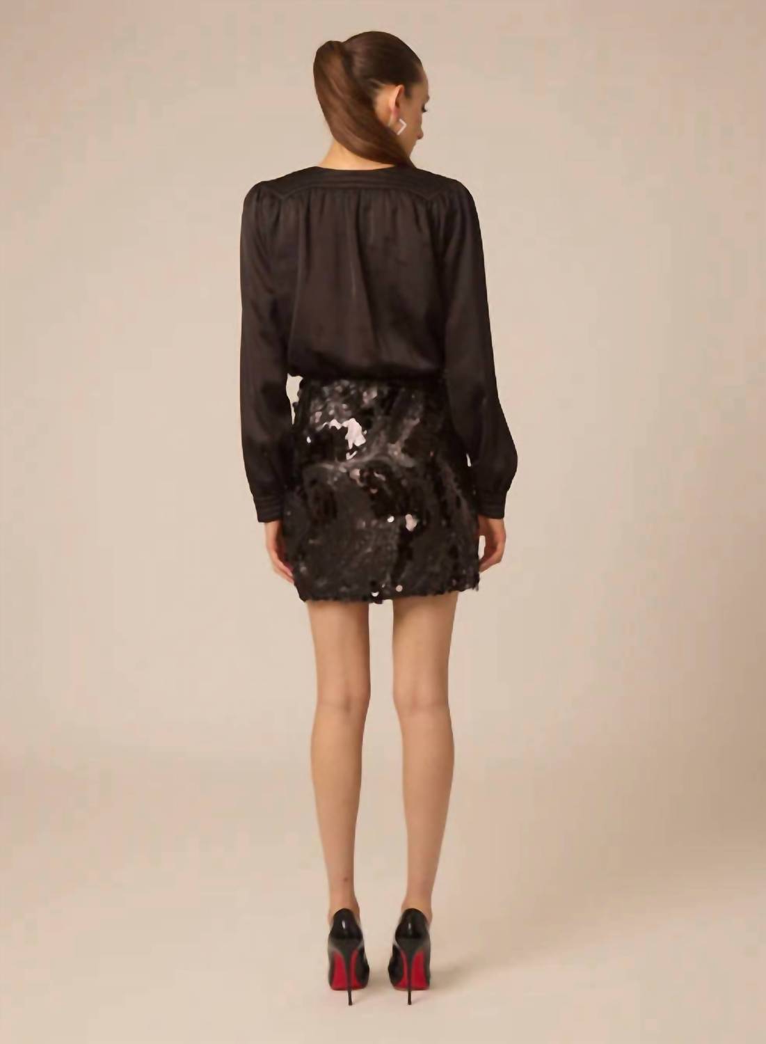 GILNER FARRAR Elara Mini Dress in black swirl beading - women's dress - alternate view