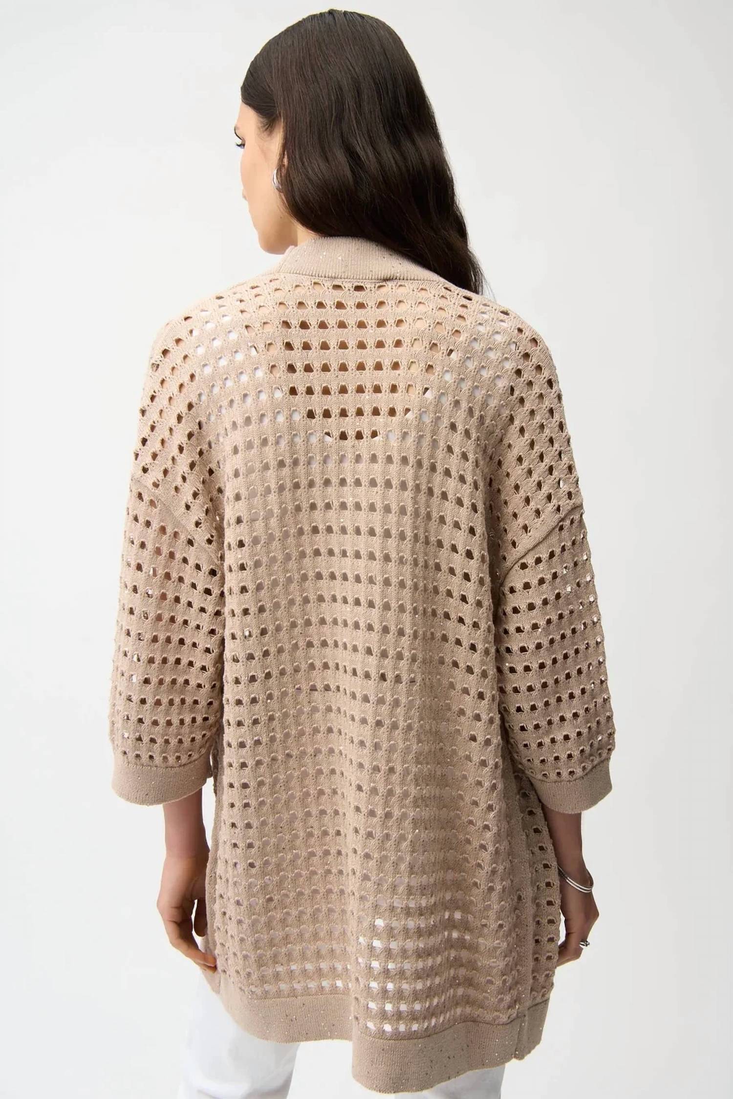 Joseph Ribkoff - Sequined Open Front 3/4 Sleeves Cardigan