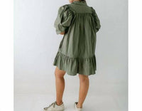 Karlie - Solid Button Puff Sleeve Ruffle Dress