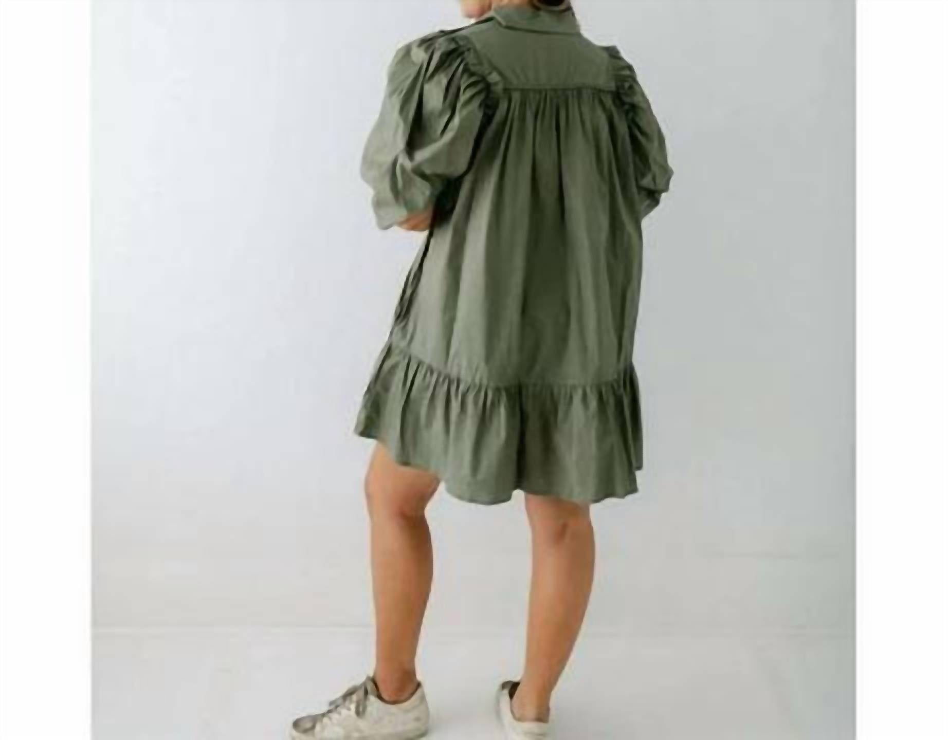 Karlie - Solid Button Puff Sleeve Ruffle Dress