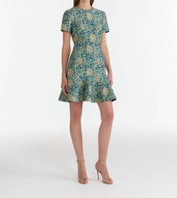 SALONI Callaina Rose Brocade Min Dress in green - women's dress - detail view