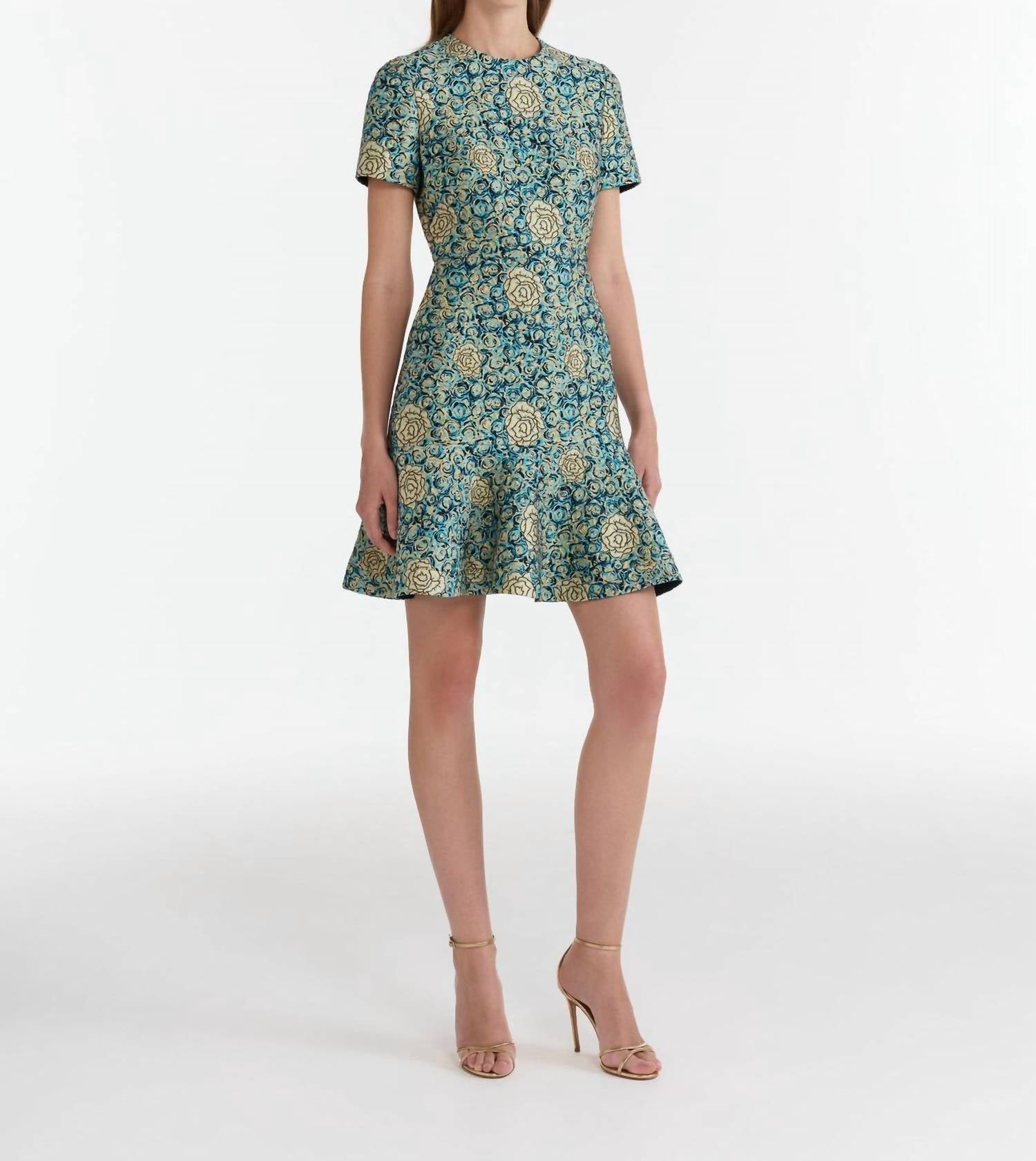 SALONI Callaina Rose Brocade Min Dress in green - women's dress - detail view