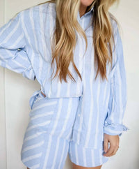 Mable - Kirsten Pin Stripe Shirt Top And Shorts Set