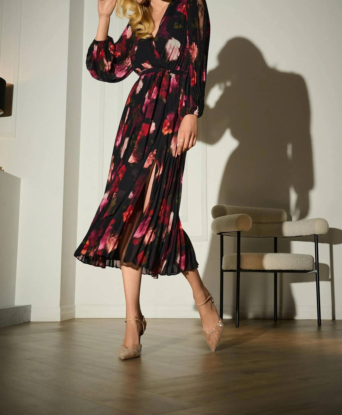 Joseph Ribkoff - Floral Pleated Chiffon Midi Wrap Dress