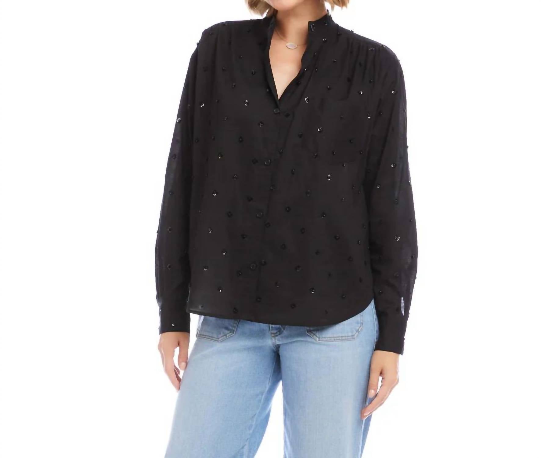 Karen Kane - Lyris Long Sleeve Beaded Sequin Shirt