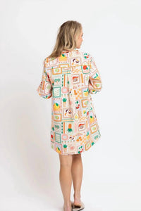 Karlie Fruit Basket Shirt Dress in ivory multi - women's dress - detail view