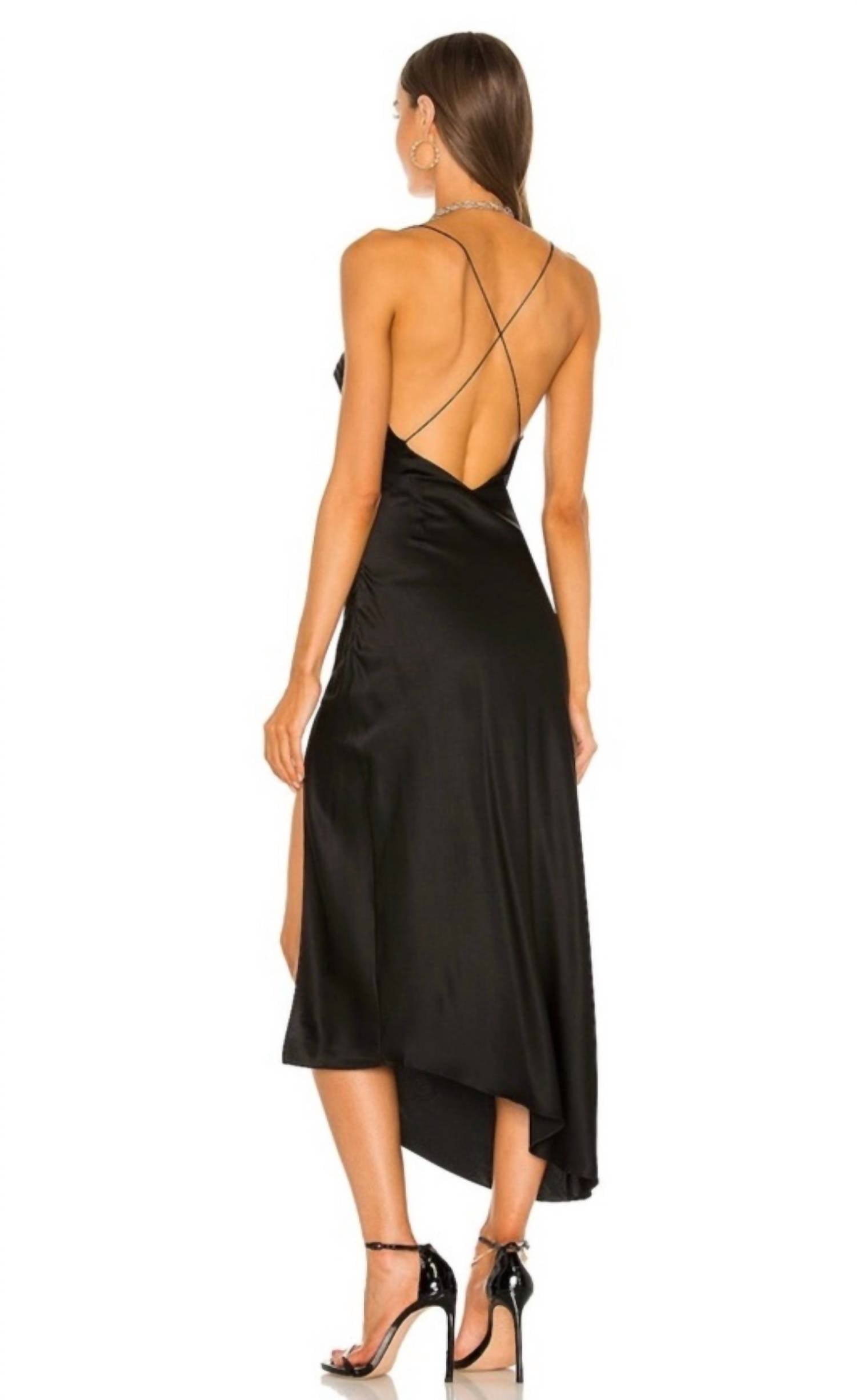 SER.O.YA Emma Slip Open Back Dress in black - women's dress - alternate view