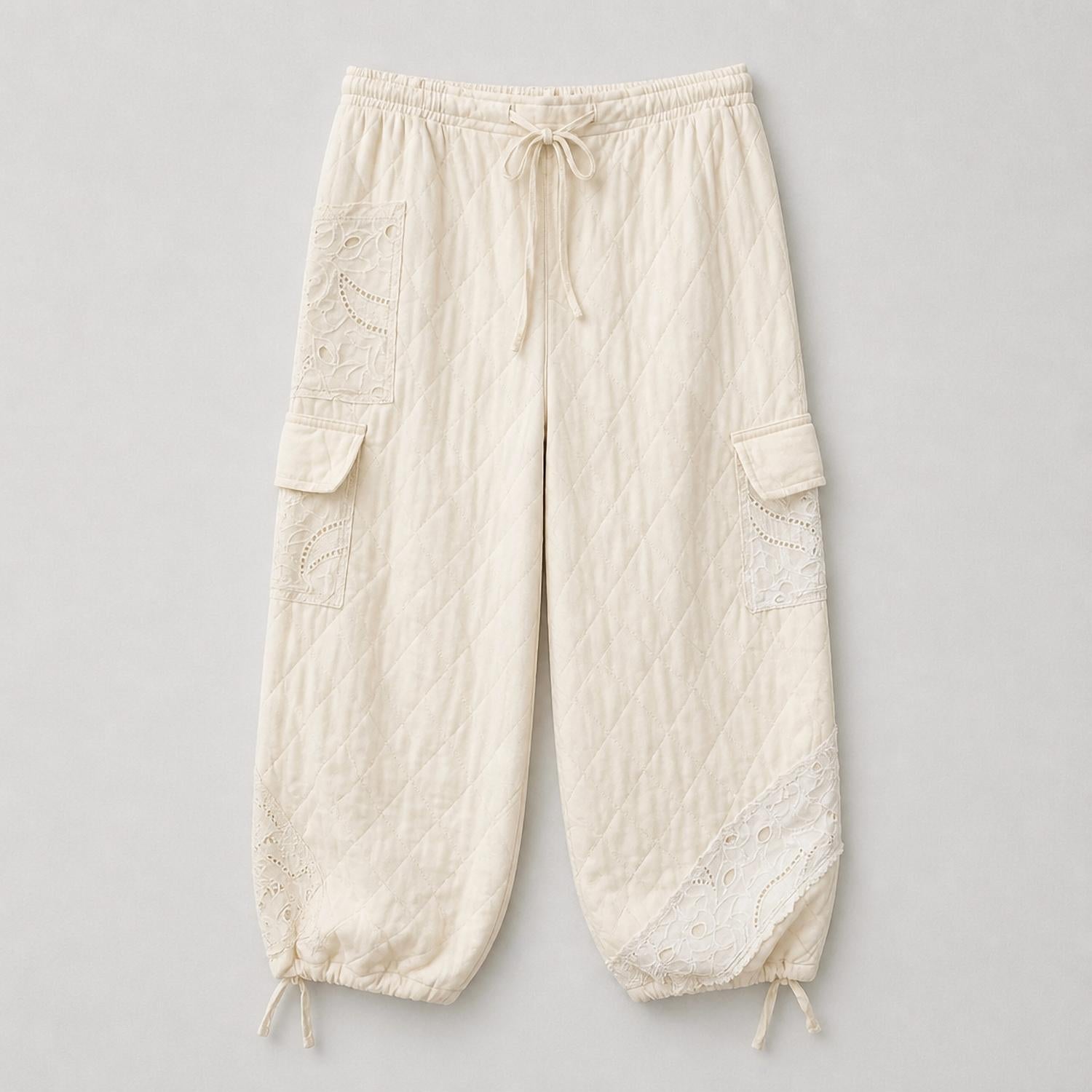 Pol - Women's Vintage washing solid lace patch quilting jogger pant