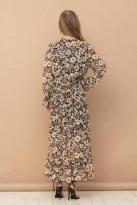 Blue B Floral Print Chiffon Tiered Maxi Dress in black floral - women's dress - alternate view