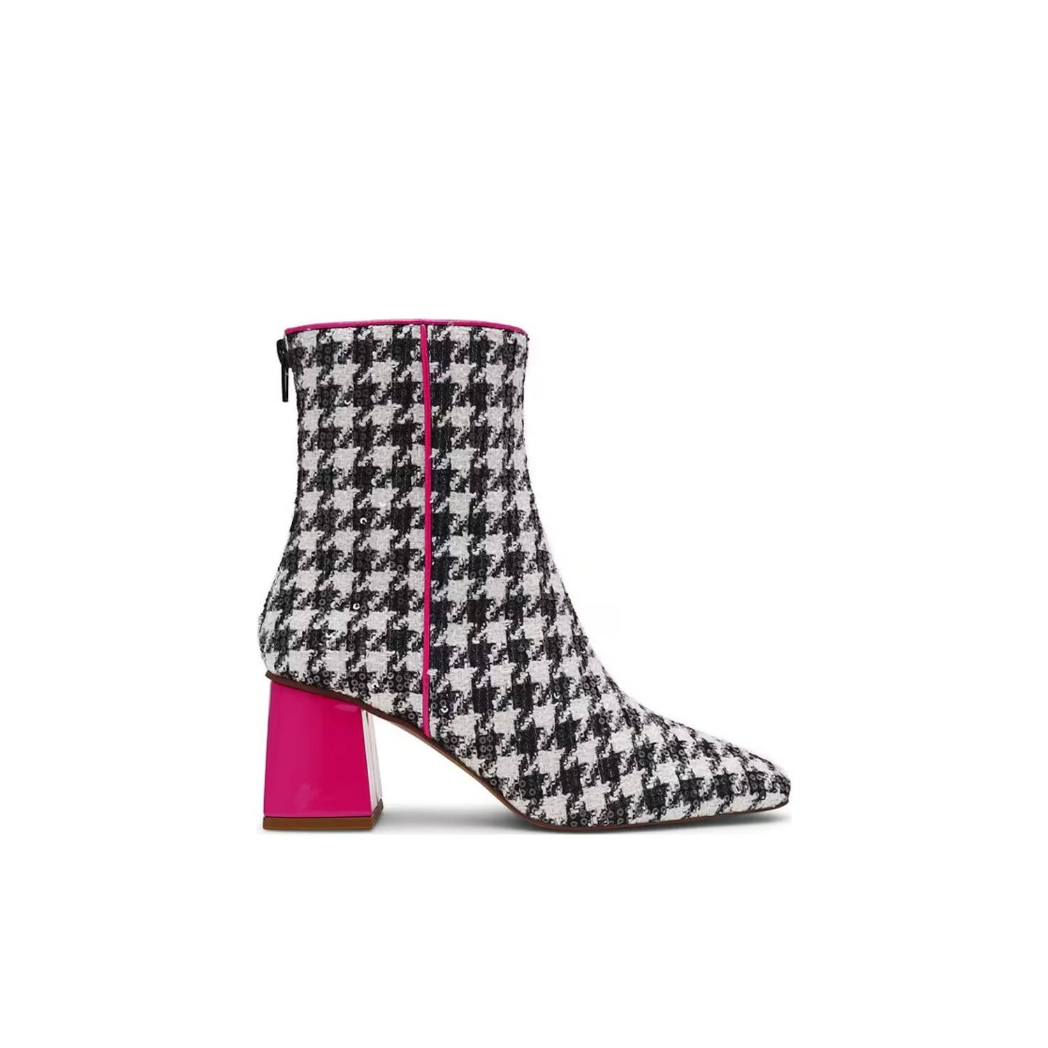 Betsey Johnson - Women's Stevie Houndstooth Embellished Heel Booties