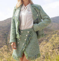 Solgo Atelier - Cora Fringed Tweed Bouclé Moto Jacket