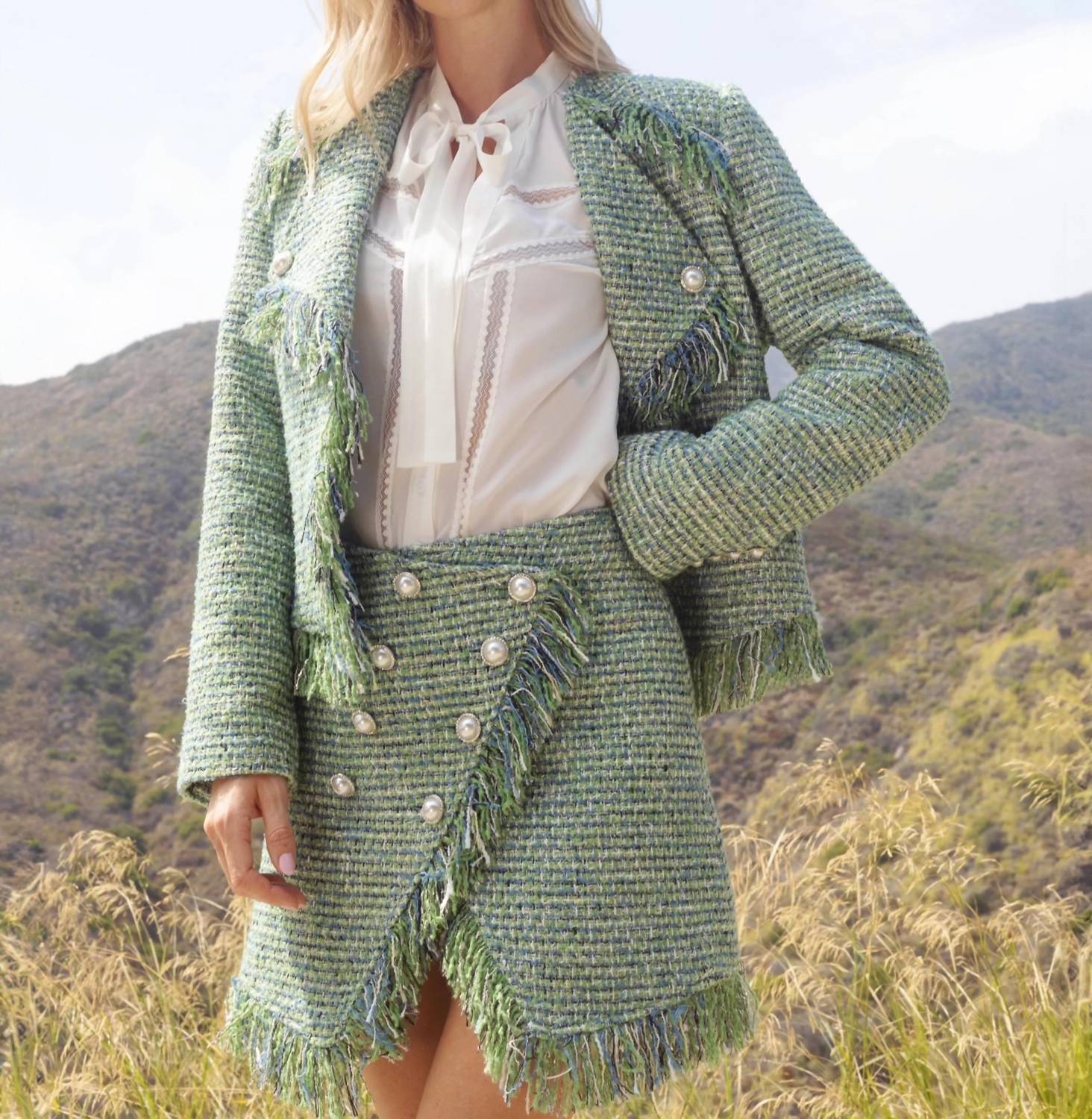 Solgo Atelier - Cora Fringed Tweed Bouclé Moto Jacket