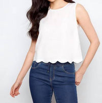 Charlie B - Linen Blend Scalloped Top