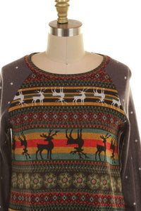 Blank - Women's Reindeer Printed Sweater - Plus