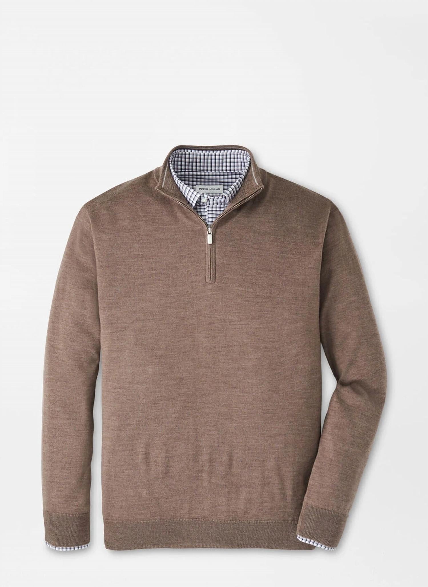 PETER MILLAR Autumn Crest Quarter Zip Sweater in poplar brown - men's sweater - alternate view