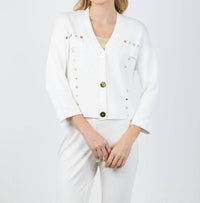 Joseph Ribkoff Three-Quarter Sleeves Button Cardigan in vanilla - women's cardigan