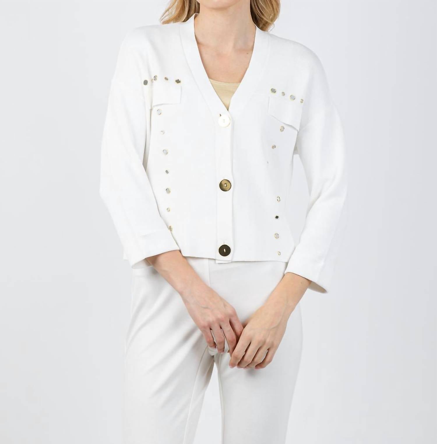Joseph Ribkoff Three-Quarter Sleeves Button Cardigan in vanilla - women's cardigan
