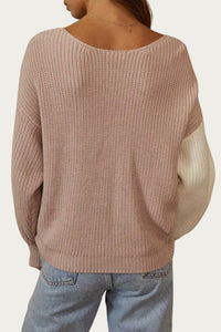COLORBLOCKED CROPPED TWISTED RIBBED-KNIT SWEATER