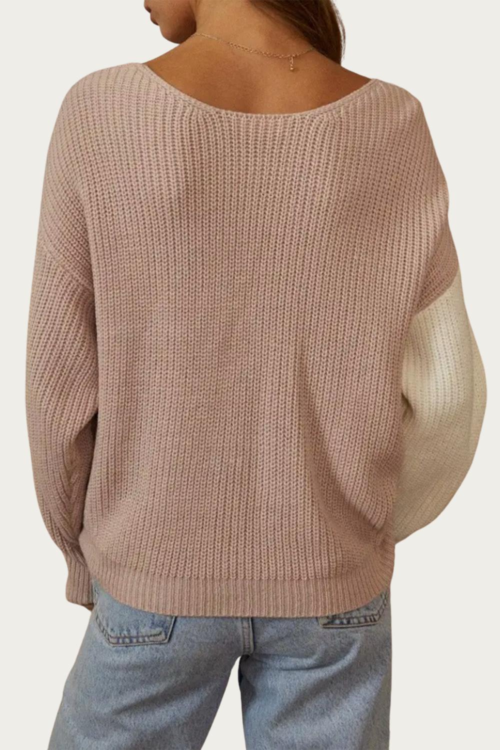 COLORBLOCKED CROPPED TWISTED RIBBED-KNIT SWEATER