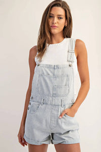 Ee:Some - Striped Short Overalls