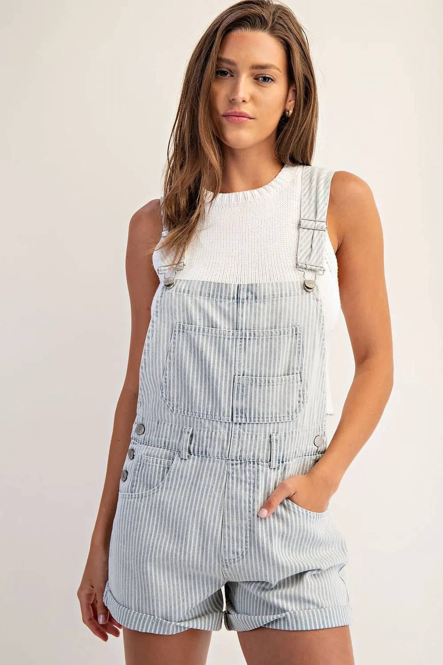 Ee:Some - Striped Short Overalls