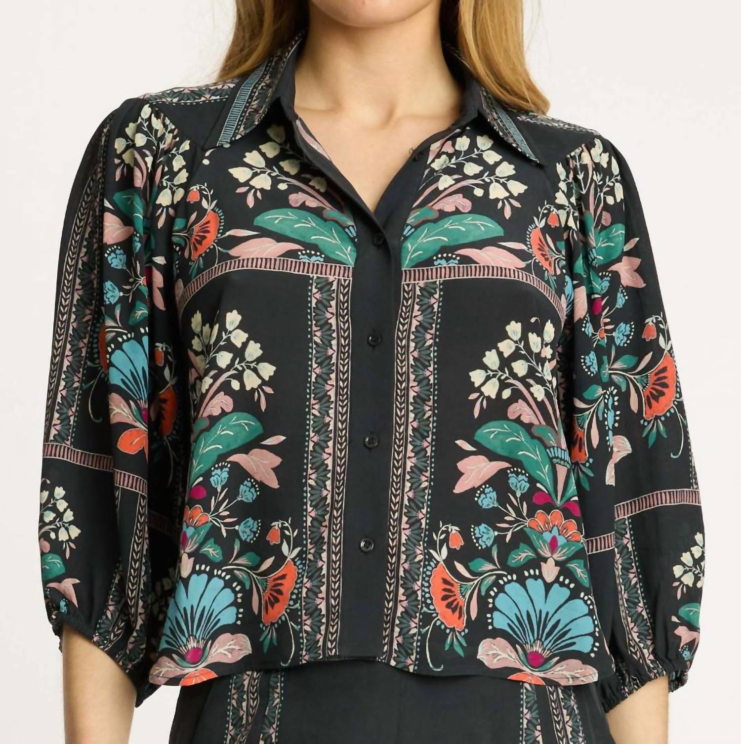 CABALLERO Juliette Button-down Top in twilight bloom - women's blouse