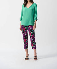 Joseph Ribkoff - V-neck 3/4 Dolman Sleeves Hi-low Flowy Top