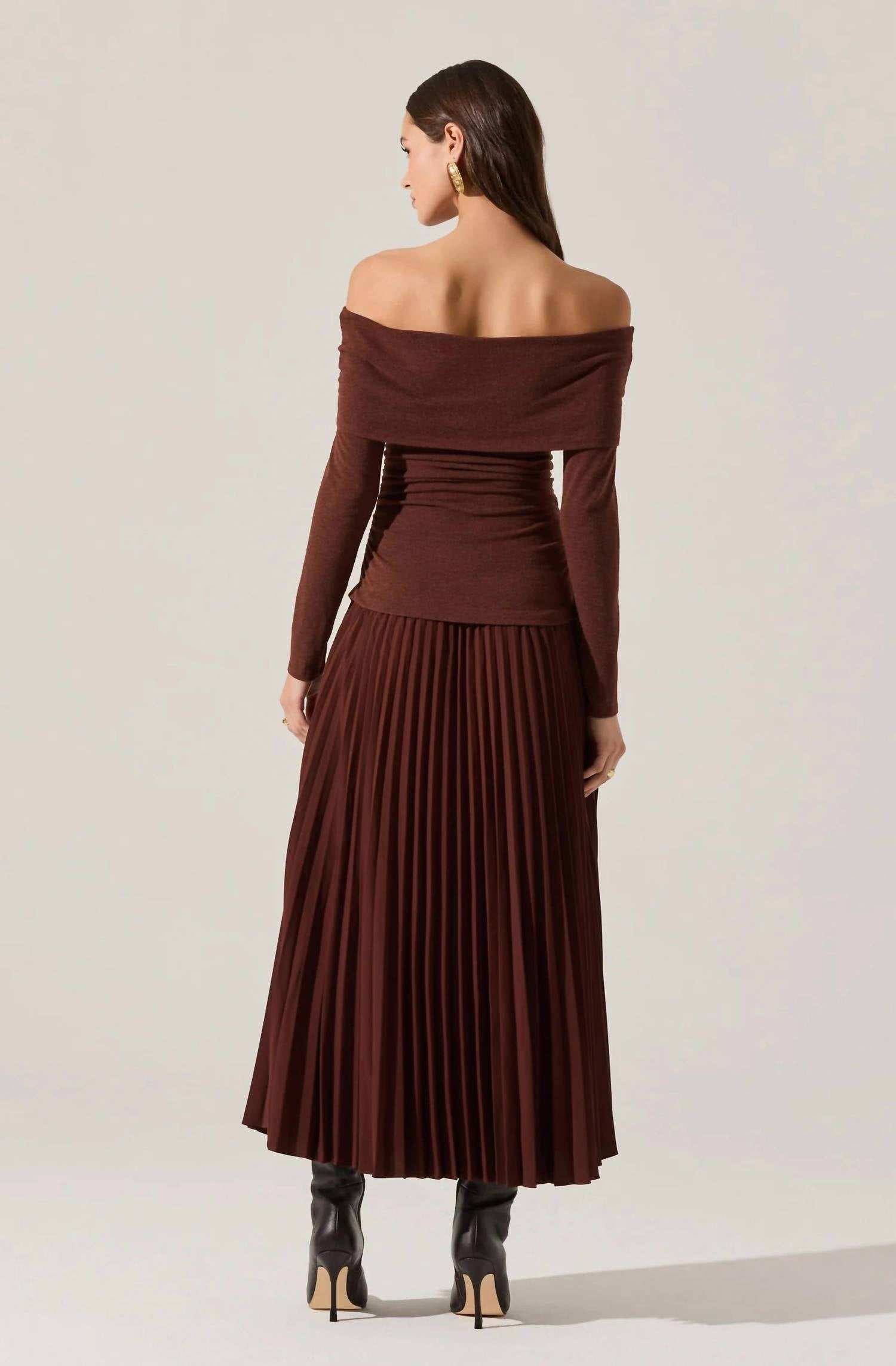 ASTR Tanaia Pleated Dress in brown - women's dress - alternate view
