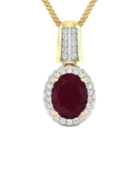 Diana M Jewels Women's Oval Natural Ruby Pendant Necklace (2.52 Ct) - Signature With Diamond Accents in 14k yellow gold - women's jewelry - detail view