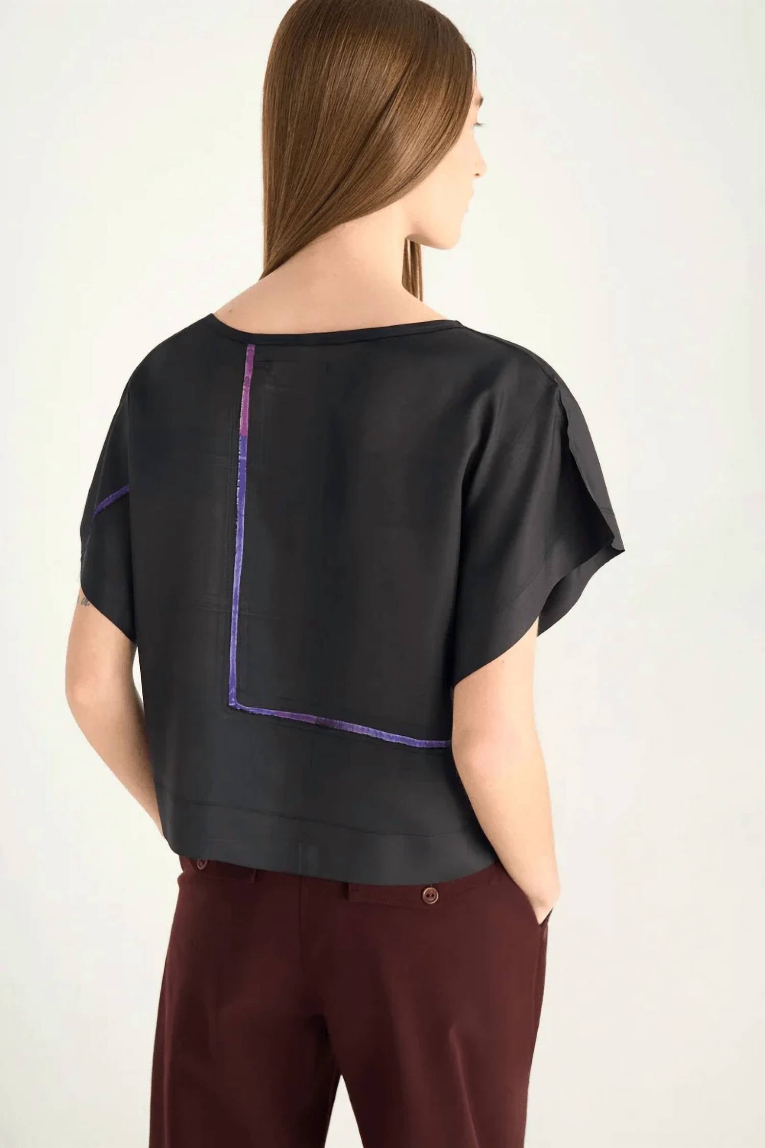 Cotelac - Cap Sleeves Raw-Edged Boat Neckline Top