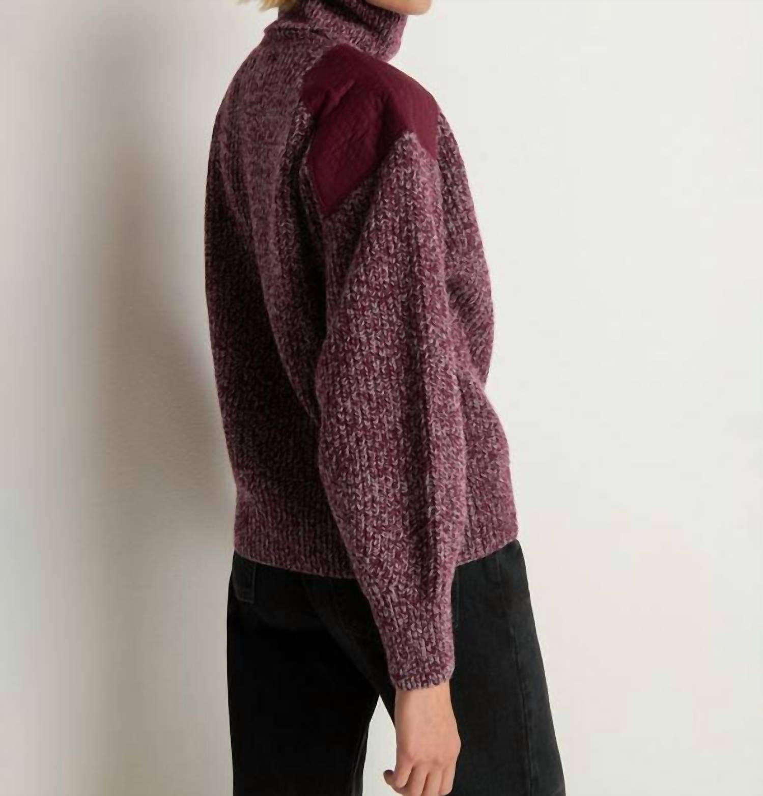 Nation LTD Pepper Patched Sweater in heather port - women's sweater - detail view