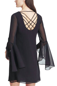 Kensie - Unlined Chiffon Sleeve High Low Cuff Ruffle Detail V-Neck Shift Dress