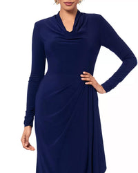 Betsy & Adam Women's Cowlneck Draped Long-sleeve Gown in blue - women's dress - detail view