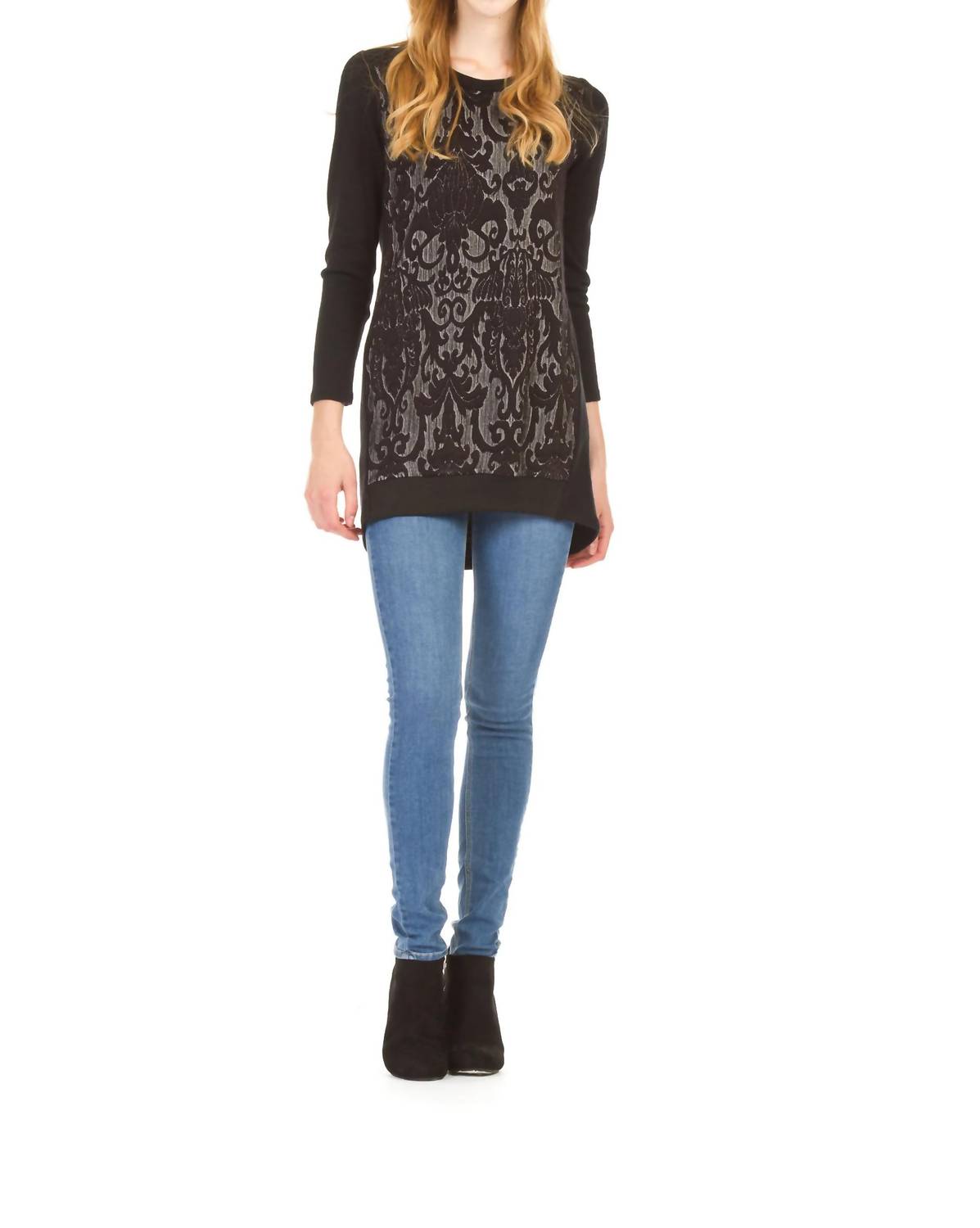 Papillon - Textured Damask Front Hi Low Tunic