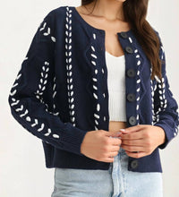 Knit & Lounge - Button Front Cardigan with White Stitch Detailing