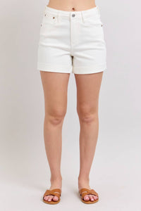 Judy Blue High Waist Double Roll Cuff Shorts in white - women's shorts