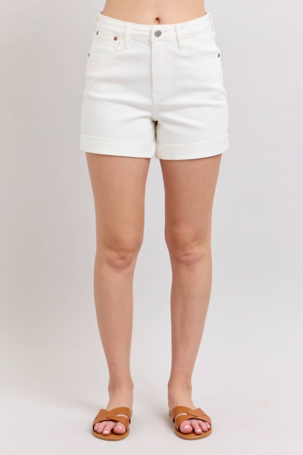Judy Blue High Waist Double Roll Cuff Shorts in white - women's shorts