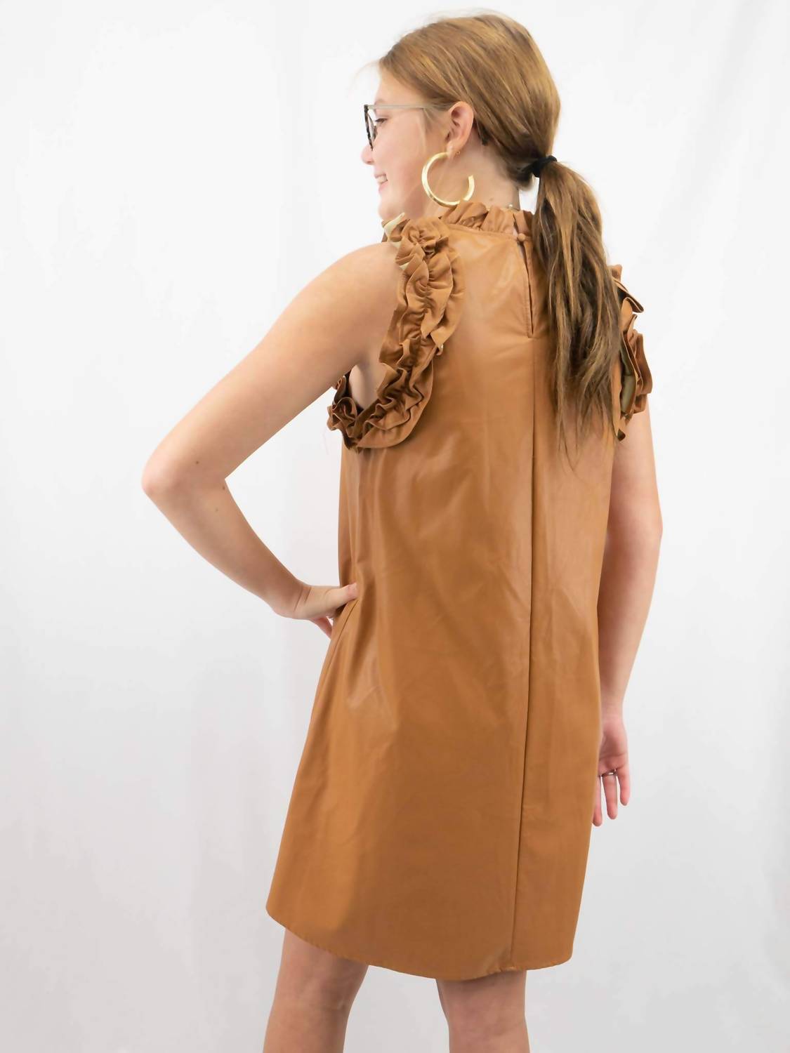 Pretty Follies Ruffle Dress in camel - women's dress - alternate view