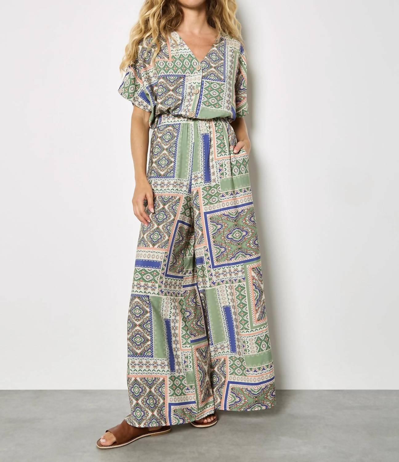 Apricot - Folk Patchwork Wide Leg Trousers