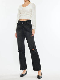 KanCan Ultra High Rise Straight Jeans in dark grey - women's jeans