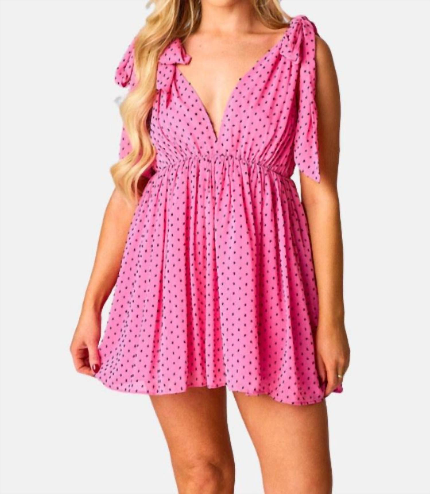 Buddylove - Elizabeth Polka Dot Tie-shoulder Mini Dress
