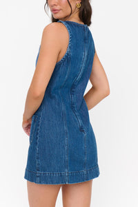 Show Me Your Mumu Boulevard Mini Dress in reservoir blue - women's dress - detail view