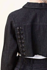 Honey Punch - Lace Up Cropped Denim Jacket