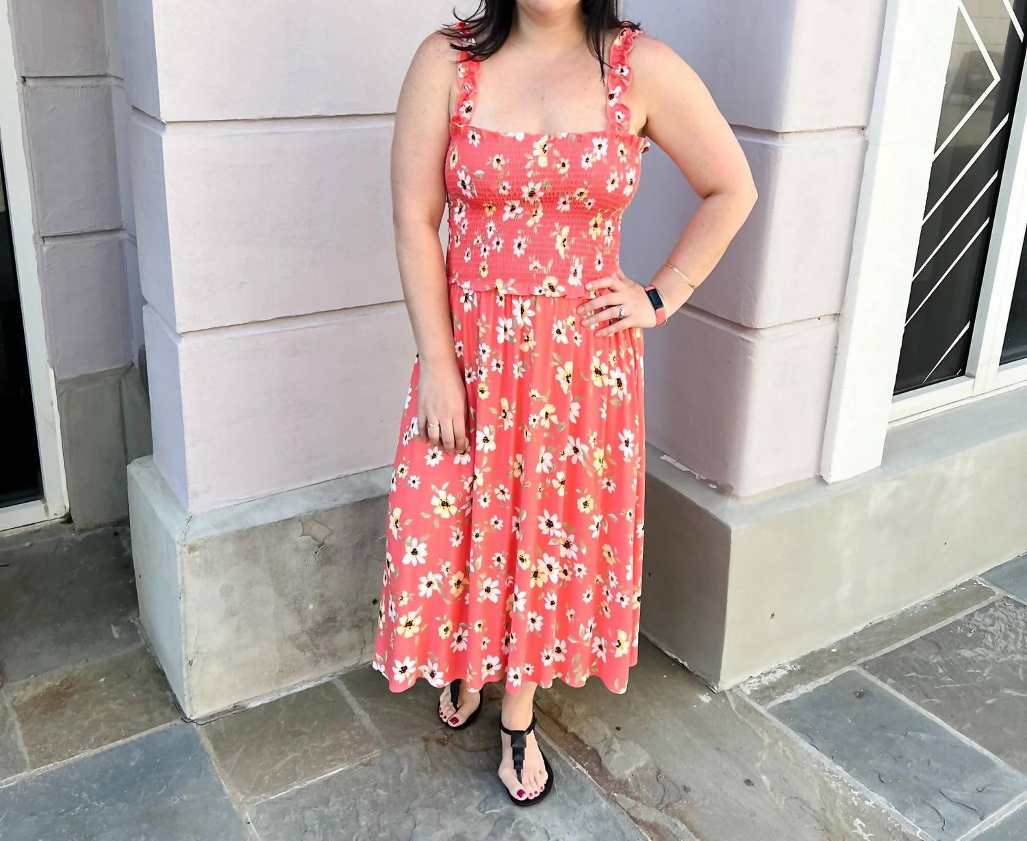 Les Amis - Floral Smocked Tank Top Midi Dress